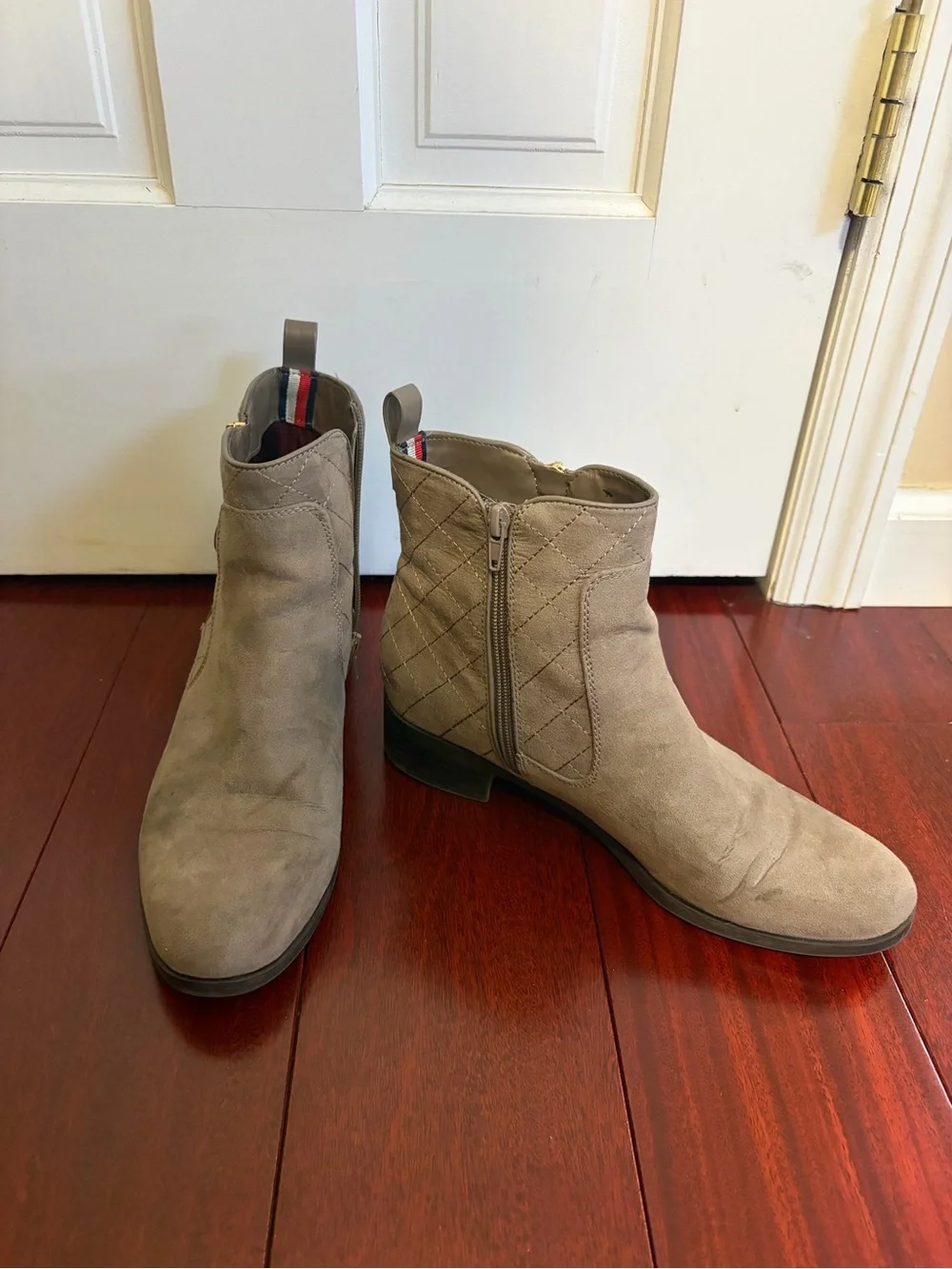 Women's Taupe Quilted Ankle Boots - Suede Look